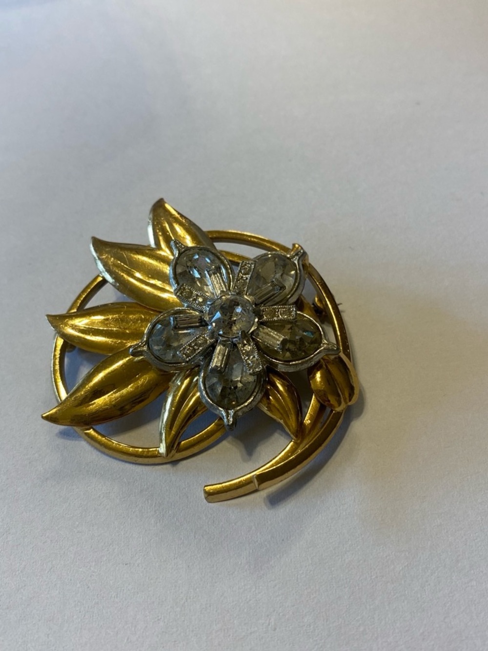 Gold tone  Floral Crystal Brooch - Women's Jewelry
